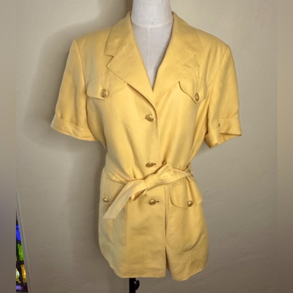 Escada by Margaretha Ley linen yellow short sleeve blazer w/belt Size 42 (US 12) - Picture 6 of 8